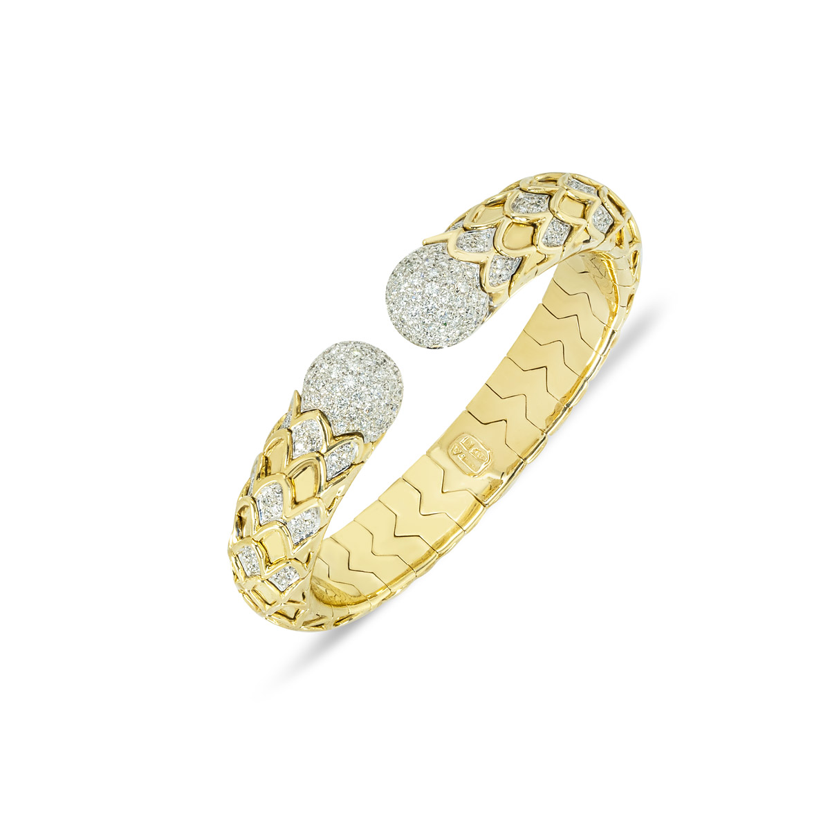 Yellow Gold Diamond Cuff Bangle 2.28ct TDW